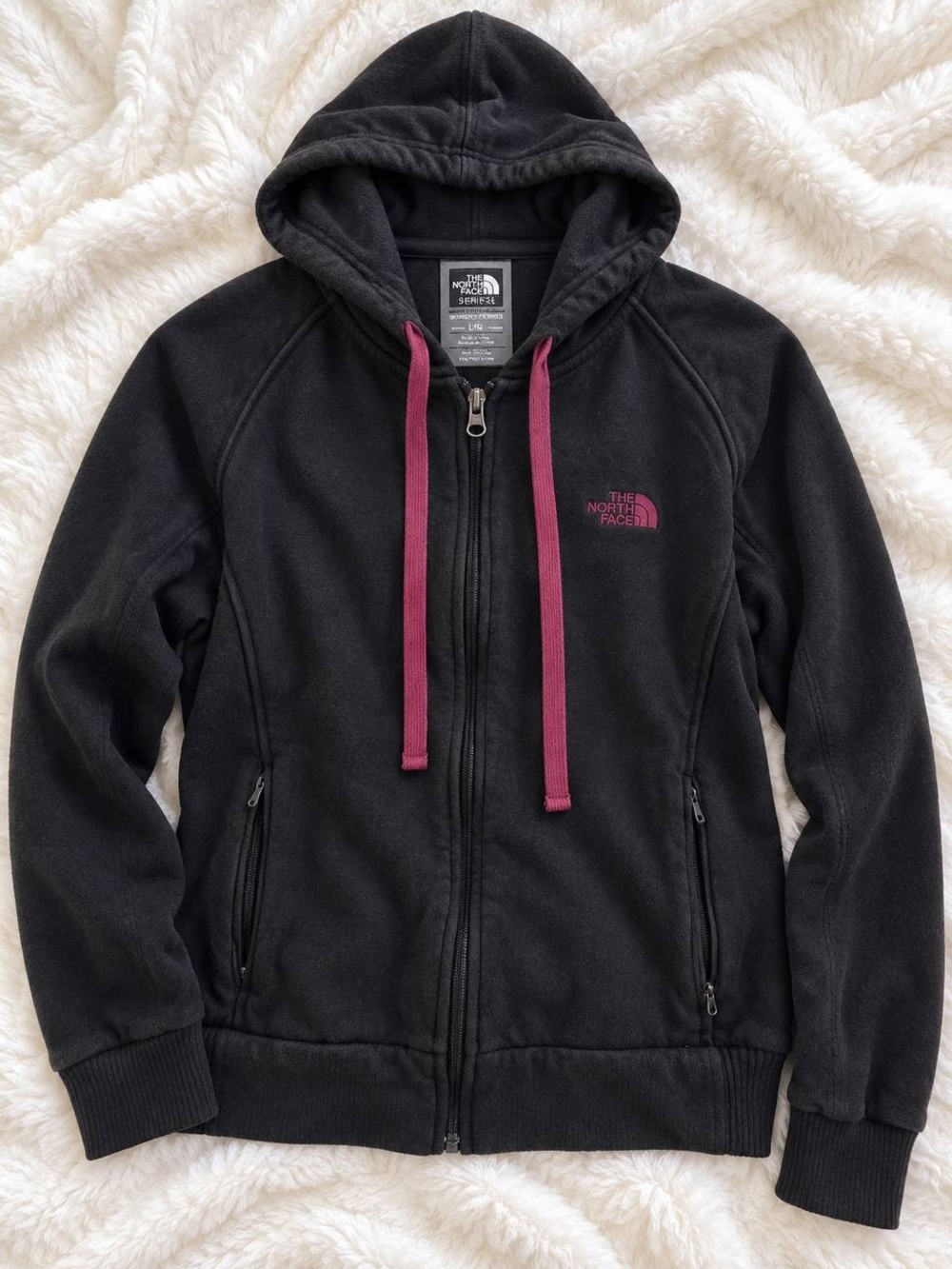 The North Face Black unisex Fleece Hoodie with Pink Accents